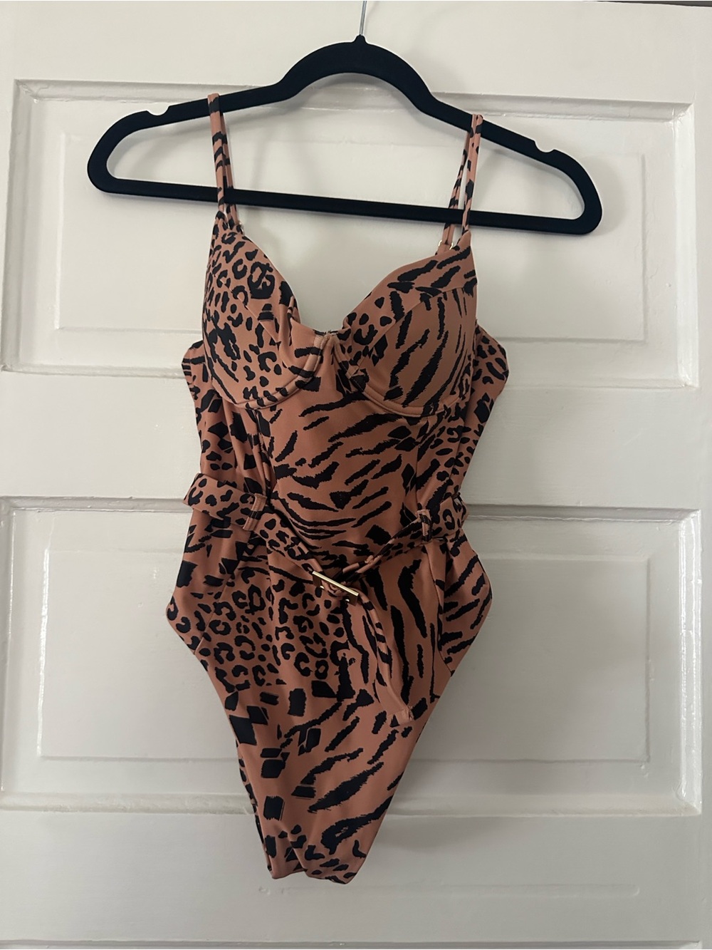 Buddy Love Leopard Print One-Piece Swimsuit in Blush and Black